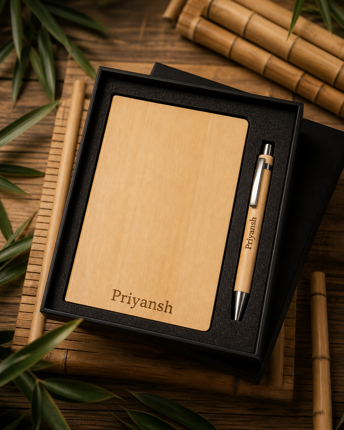 Personalized Wooden Diary(A5 Size) & Pen Gift Set with Name Engraving | Premium Eco-Friendly Gift Box for Corporate & Personal Use