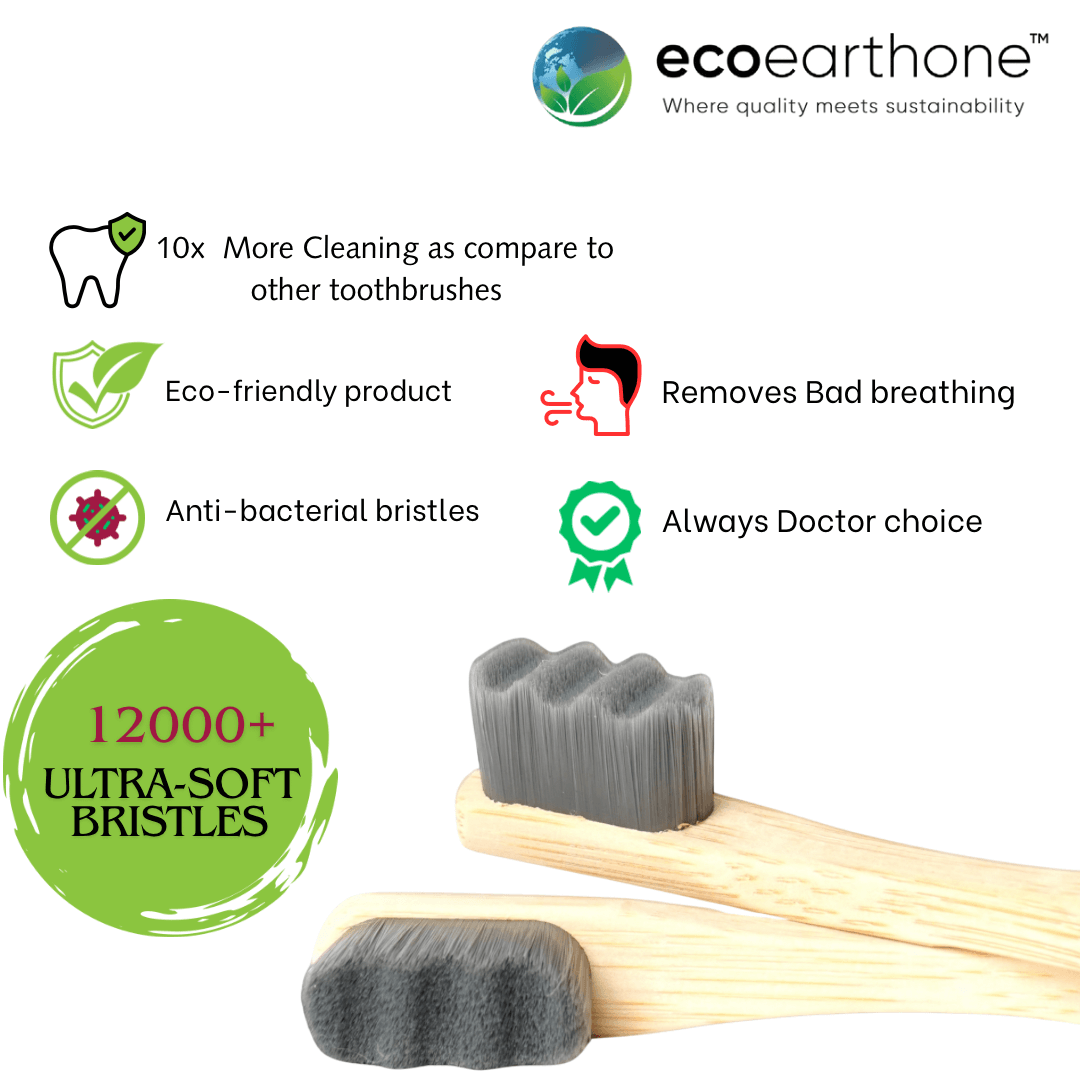 Bamboo Ultra-Soft Nano Bristles toothbrush - wave style ( pack of 2 ) EcoEarthOne