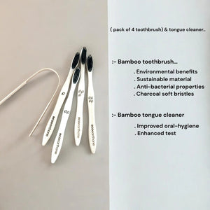 Bamboo Toothbrush & Tongue Cleaner – pack of 4 toothbrush and tongue cleaner EcoEarthOne
