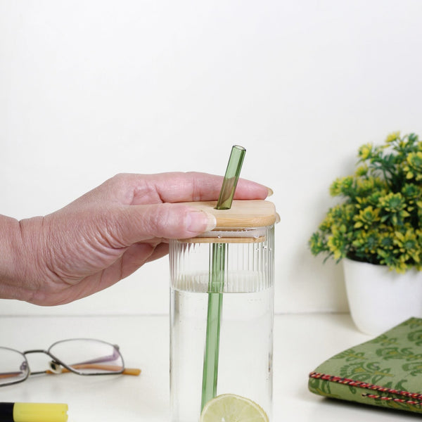 Stylish Glass Tumbler with Wooden Lid (410 ml) EcoEarthOne
