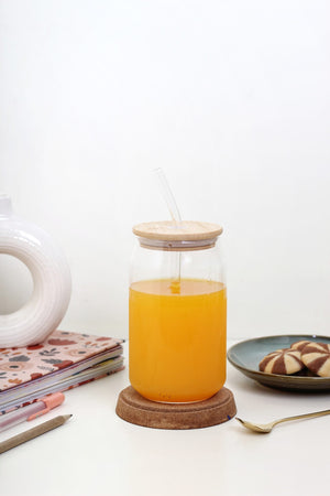Stylish Glass Tumbler with Wooden Lid (540 ml) EcoEarthOne