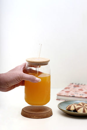 Stylish Glass Tumbler with Wooden Lid (540 ml) EcoEarthOne