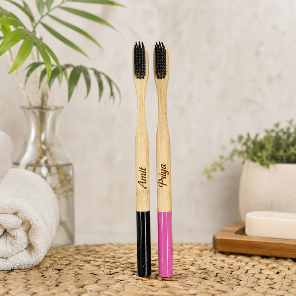 Bamboo ultra soft toothbrush - coloured rounded handle ( Pack of 2 )