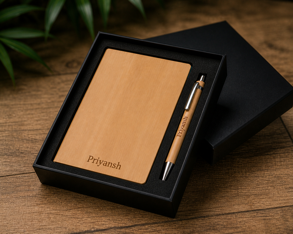 Personalized Wooden Diary(A5 Size) & Pen Gift Set with Name Engraving | Premium Eco-Friendly Gift Box for Corporate & Personal Use
