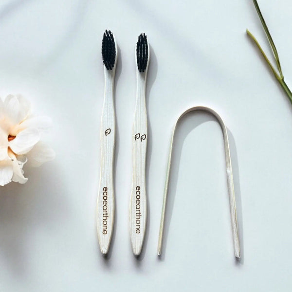 Bamboo Toothbrush (pack of 2) & Tongue Cleaner EcoEarthOne