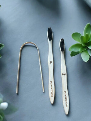 Bamboo Toothbrush (pack of 2) & Tongue Cleaner EcoEarthOne