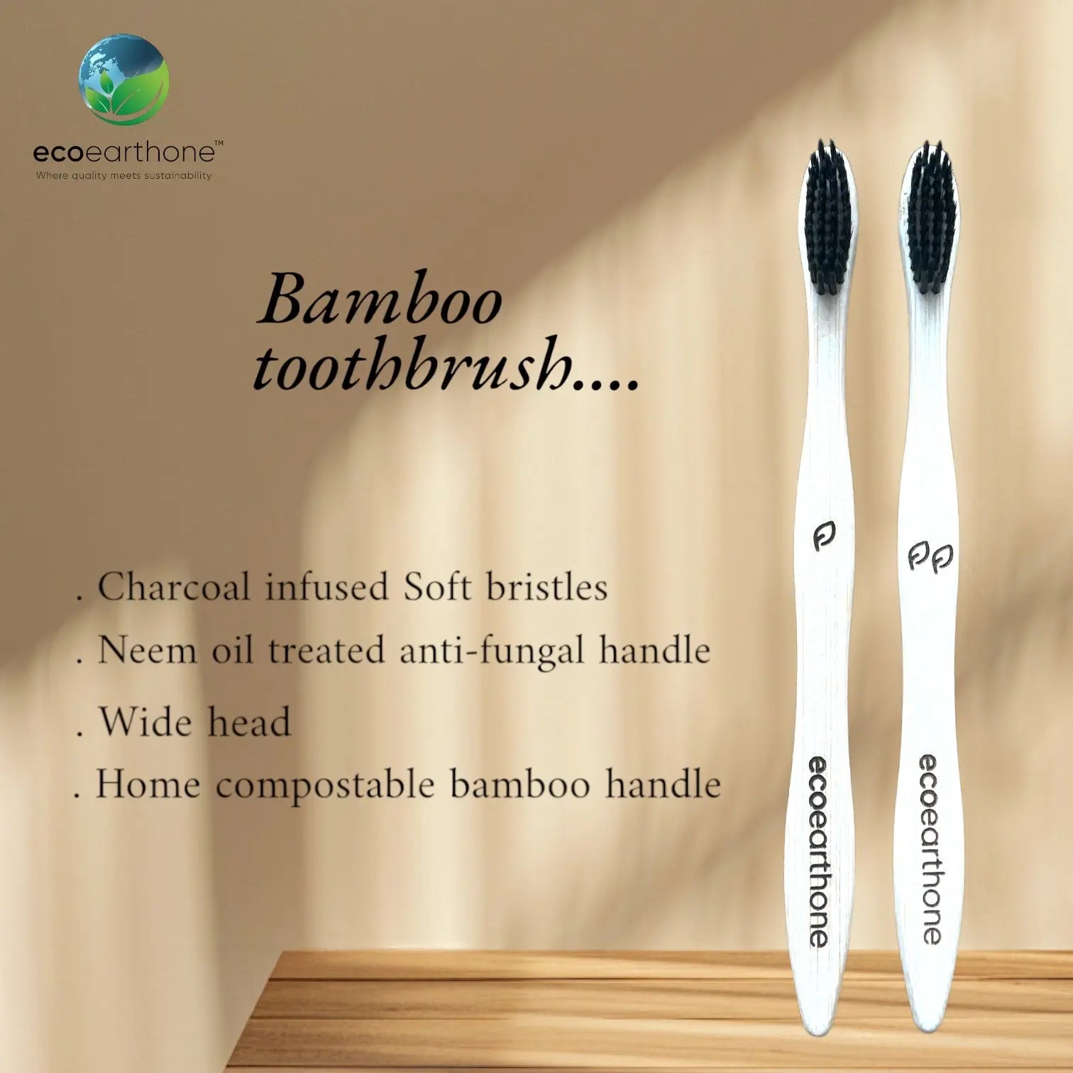 Bamboo Toothbrush (pack of 2) & Tongue Cleaner EcoEarthOne
