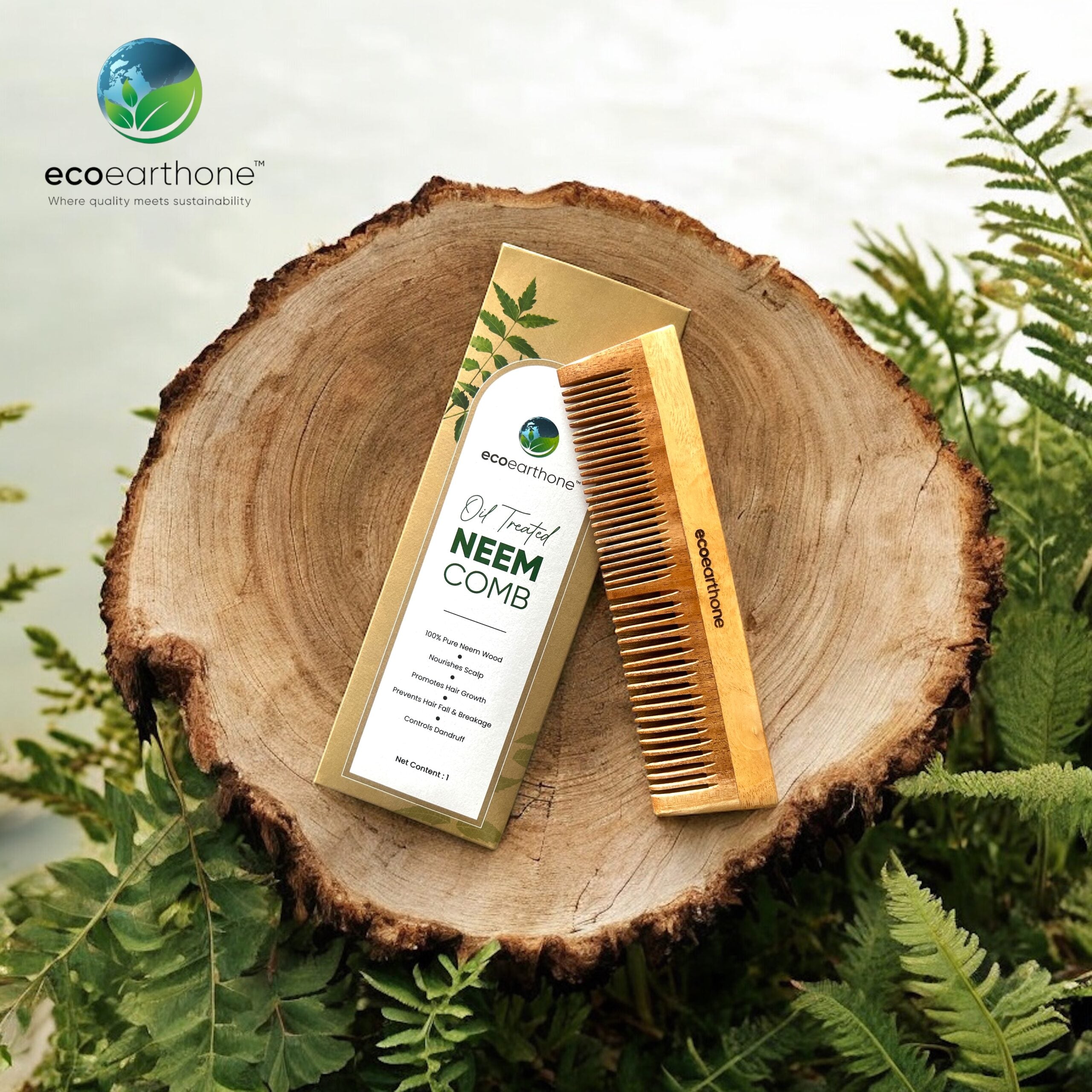 Neem Wood Comb – Duel Bristles EcoEarthOne