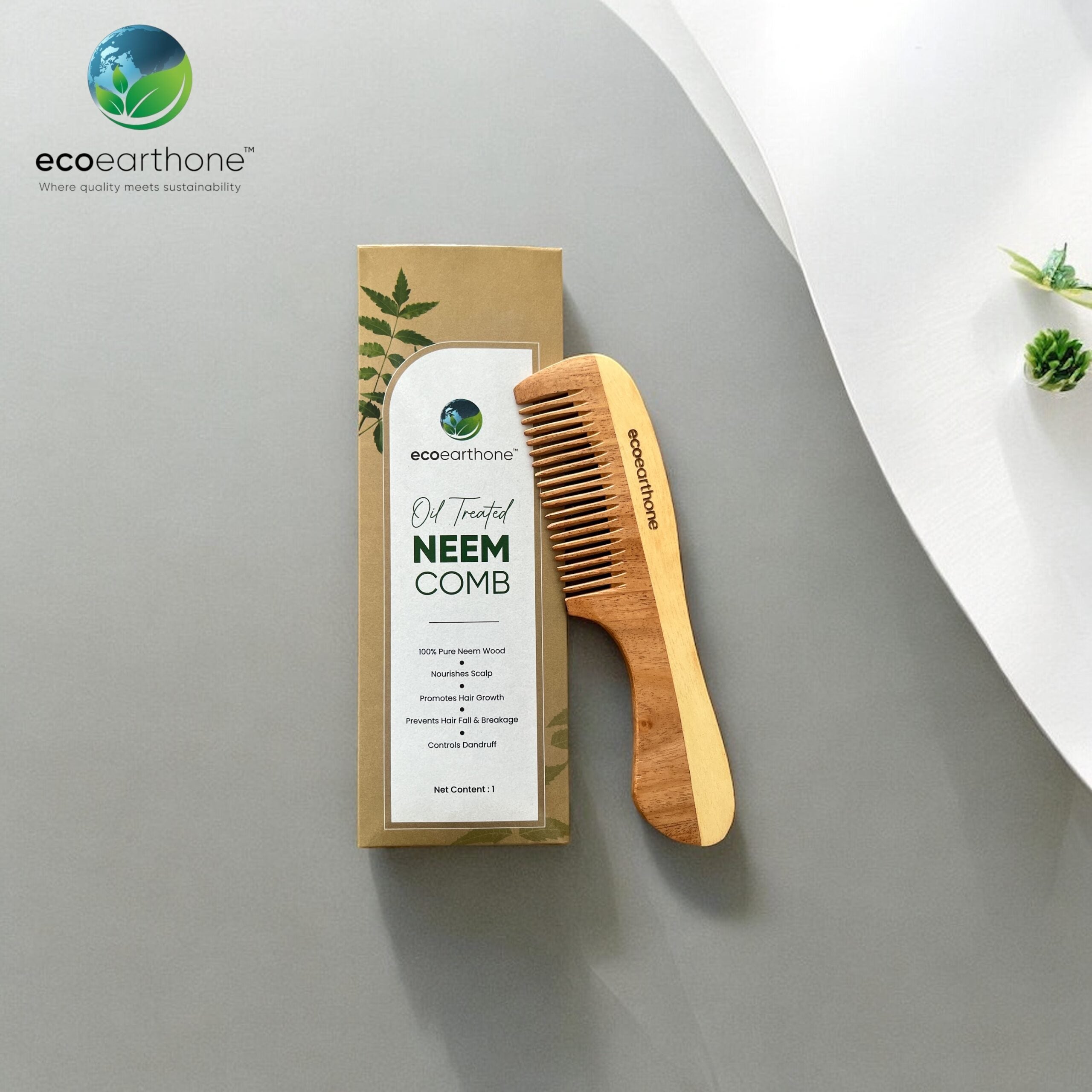 Neem Wood Comb – Handle Comb EcoEarthOne