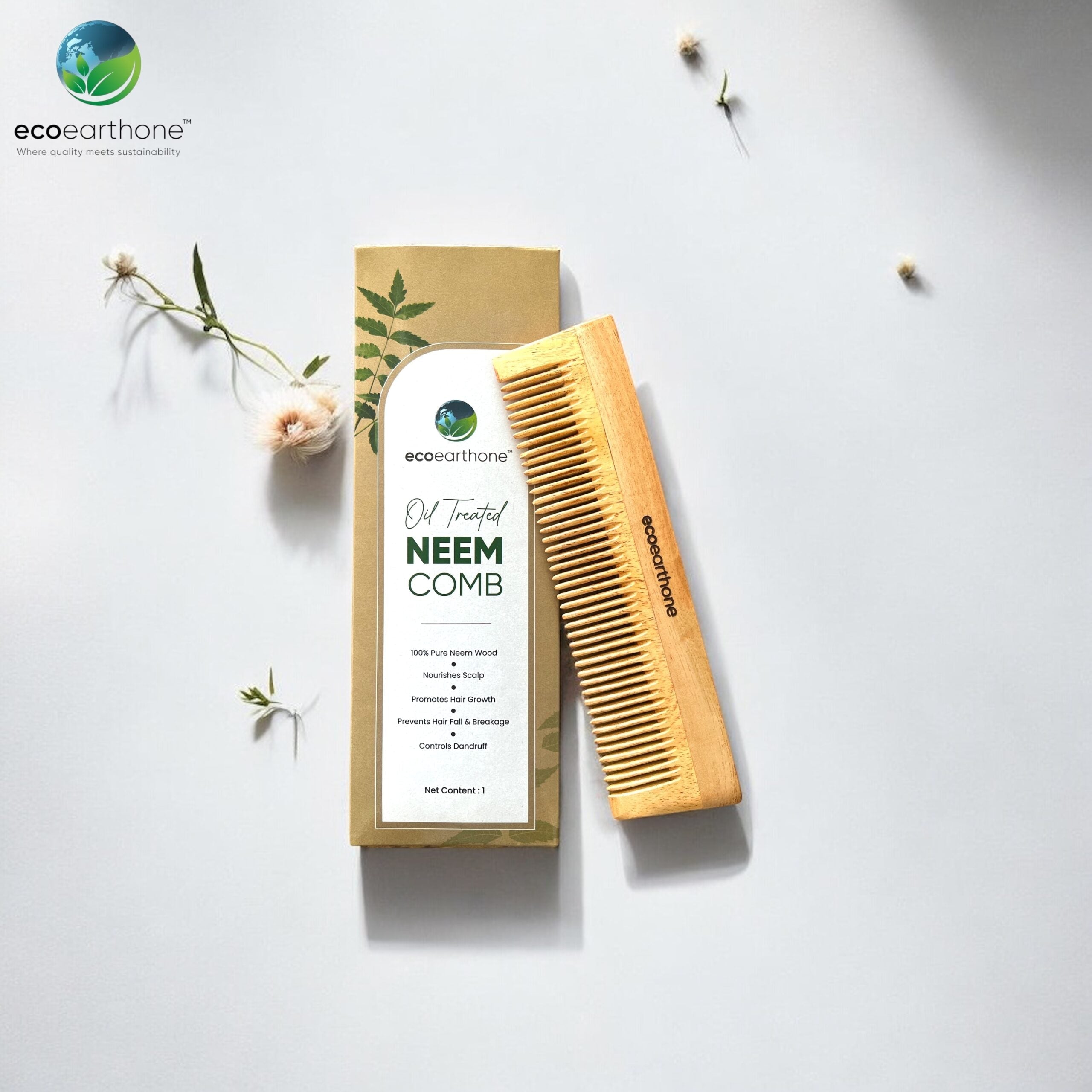 Neem Wood Comb – Plain Lily Comb EcoEarthOne